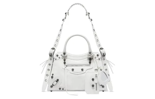 Balenciaga Neo Cagole City Fine Grained Sheepskin One Shoulder Handbag Small Women's White