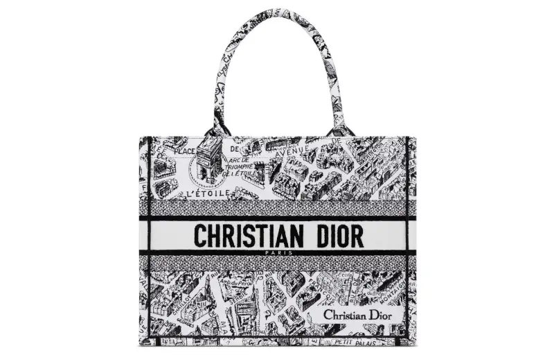 DIOR BookTote Embroidery Tote Bag, Shopping Bag, Handbag Medium Women's White/Black