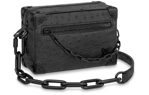LOUIS VUITTON SOFT TRUNK Ostrich Leather Box Bag, Shoulder Bag, Crossbody Bag Mini Men's Black