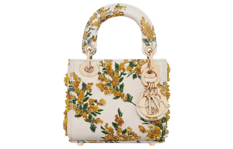 DIOR Lady Dior Embroidery Cow Leather Handbag Shoulder Bag, Crossbody Bag, Handbag Extra Mini Women's White/Multicolor