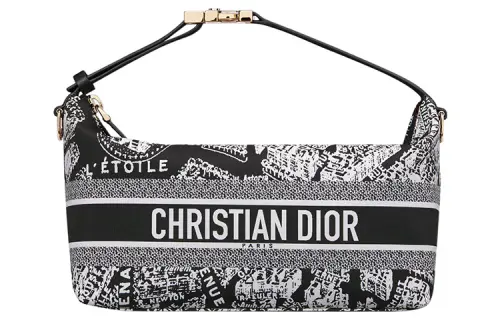 DIOR DiorTravel Embroidery Clutch Medium Women's Black/White