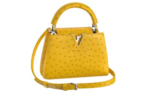 LOUIS VUITTON Capucines Ostrich Leather Kapsyn Shoulder Bag, Crossbody Bag, Handbag Mini Women's Lemon Yellow
