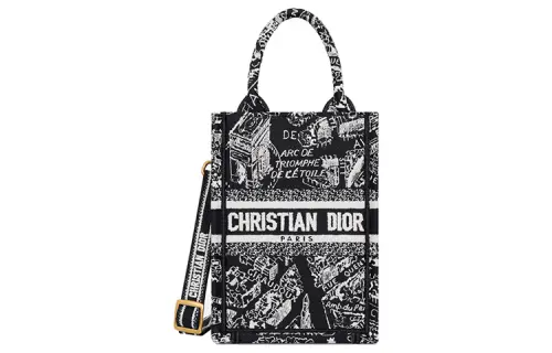 DIOR Embroidery Tote Bag, Shopping Bag, Cell Phone Pouch, Shoulder Bag, Crossbody Bag, Handbag Mini Women's Black/White