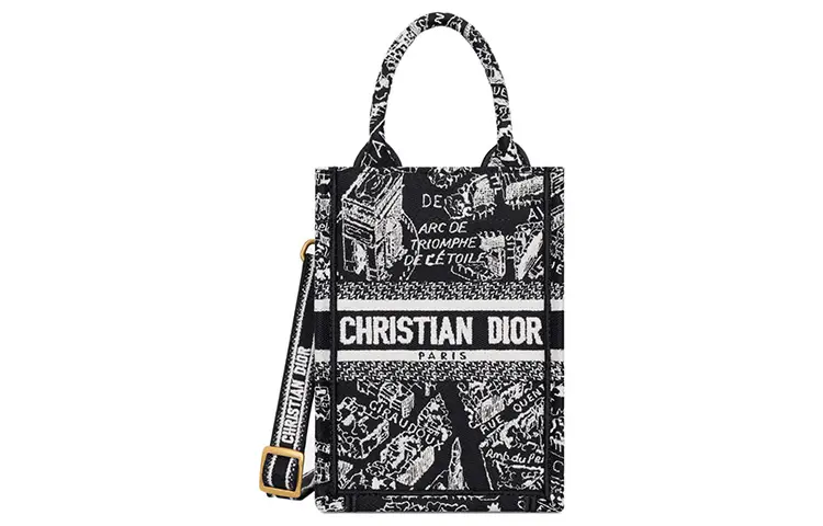 DIOR Embroidery Tote Bag, Shopping Bag, Cell Phone Pouch, Shoulder Bag, Crossbody Bag, Handbag Mini Women's Black/White
