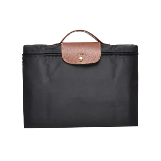 LONGCHAMP Le Pliage Canvas With Leather Trim Briefcase Handbag Clutch Small Women's Black