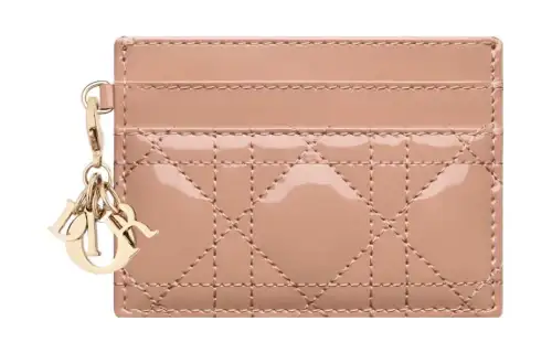DIOR Lady Dior Patent Leather Calfskin Wallet Card Holder Card Holder Women's Rose Pink
