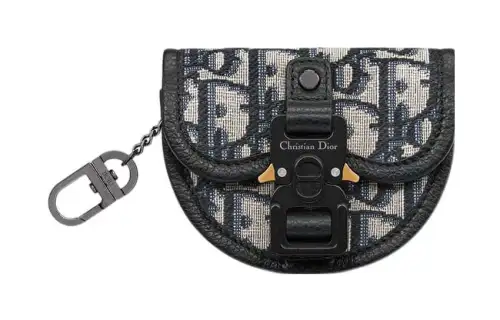 DIOR Oblique Printed Fabric Clutch Coin Purse Men's Beige & Black