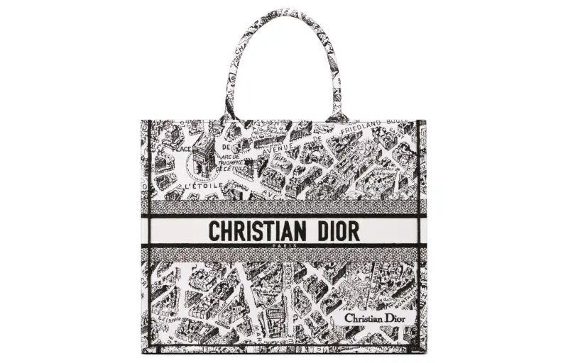 DIOR BookTote Embroidery Tote Bag, Shopping Bag, Handbag Large Women's White/Black