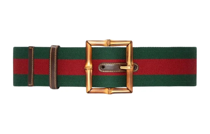 GUCCI Leather, Elastane, Bamboo Fiber Belts Women's Red/Green
