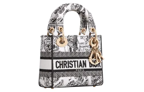 DIOR Lady D Lite Embroidery Handbag Shoulder Bag, Crossbody Bag, Handbag Mini Women's White/Black