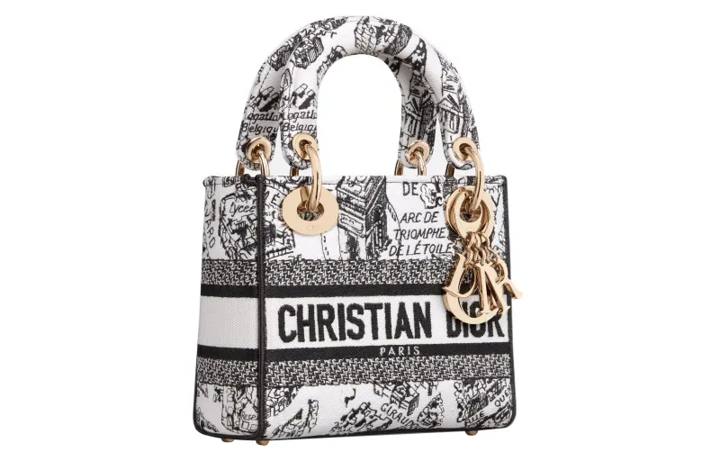 DIOR Lady D Lite Embroidery Handbag Shoulder Bag, Crossbody Bag, Handbag Mini Women's White/Black