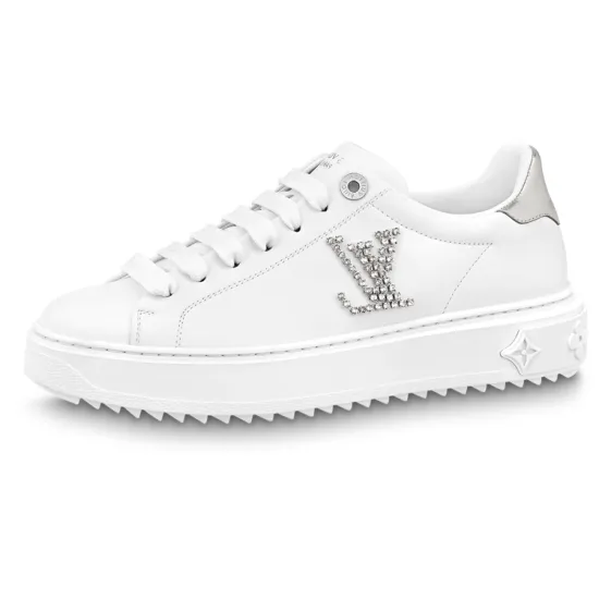 LOUIS VUITTON Time Out Sneakers 'White With Silver Rhinestone Logo' Women's