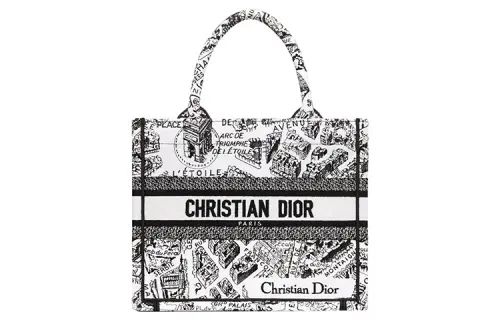 DIOR Embroidery Tote Bag, Shopping Bag, Handbag Small Women's White/Black