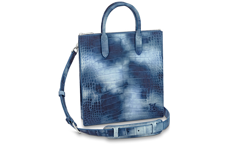 LOUIS VUITTON Sac Plat Crocodile Leather Sheet Music Bag, Shoulder Bag, Crossbody Bag, Handbag Men's Blue