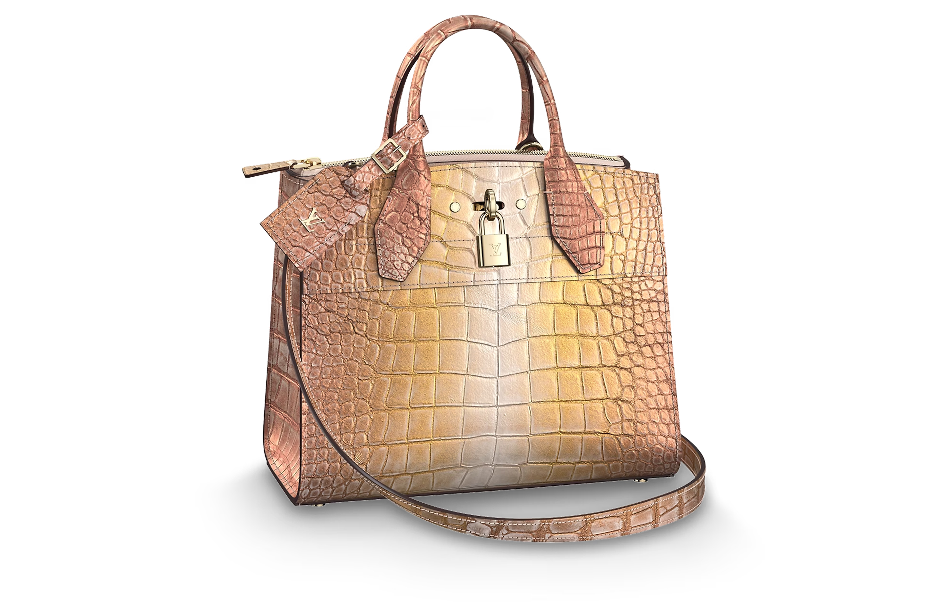 LOUIS VUITTON City Steamer Polished Crocodile Leather Shoulder Bag, Crossbody Bag, Handbag Small Women's Gold