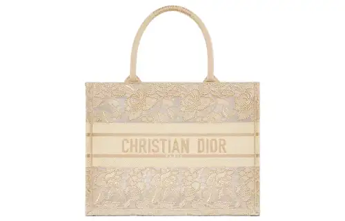 DIOR BookTote Embroidery Tote Bag, Shopping Bag, Handbag Medium Women's Gold