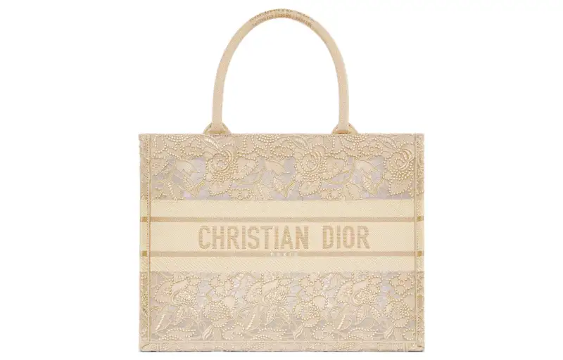 DIOR BookTote Embroidery Tote Bag, Shopping Bag, Handbag Medium Women's Gold