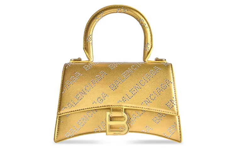 Balenciaga Hourglass Smoothing Cow Leather Shoulder Bag, Crossbody Bag, Handbag Extra Small Women's Gold