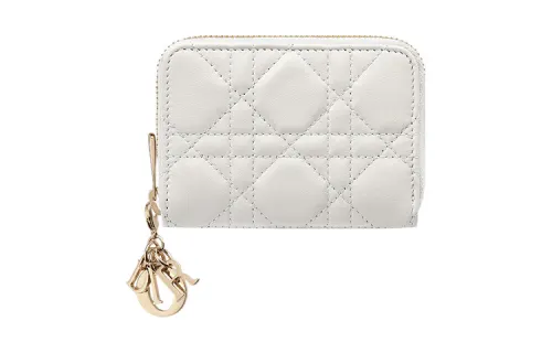 DIOR Lady Dior Sheepskin Wallet Small Women's Milk White
