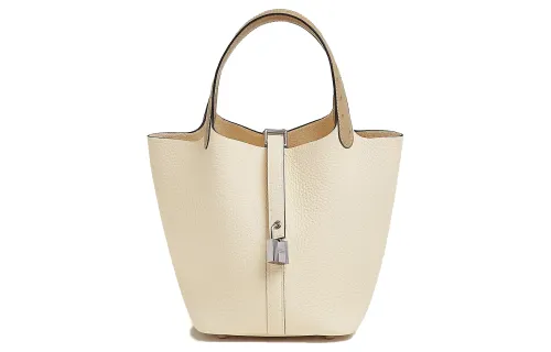 HERMES Picotin Lock Clemence Bullock Leather Vs Ostrich Leather Basket Bag, Bucket Bag, Handbag 18 Women's