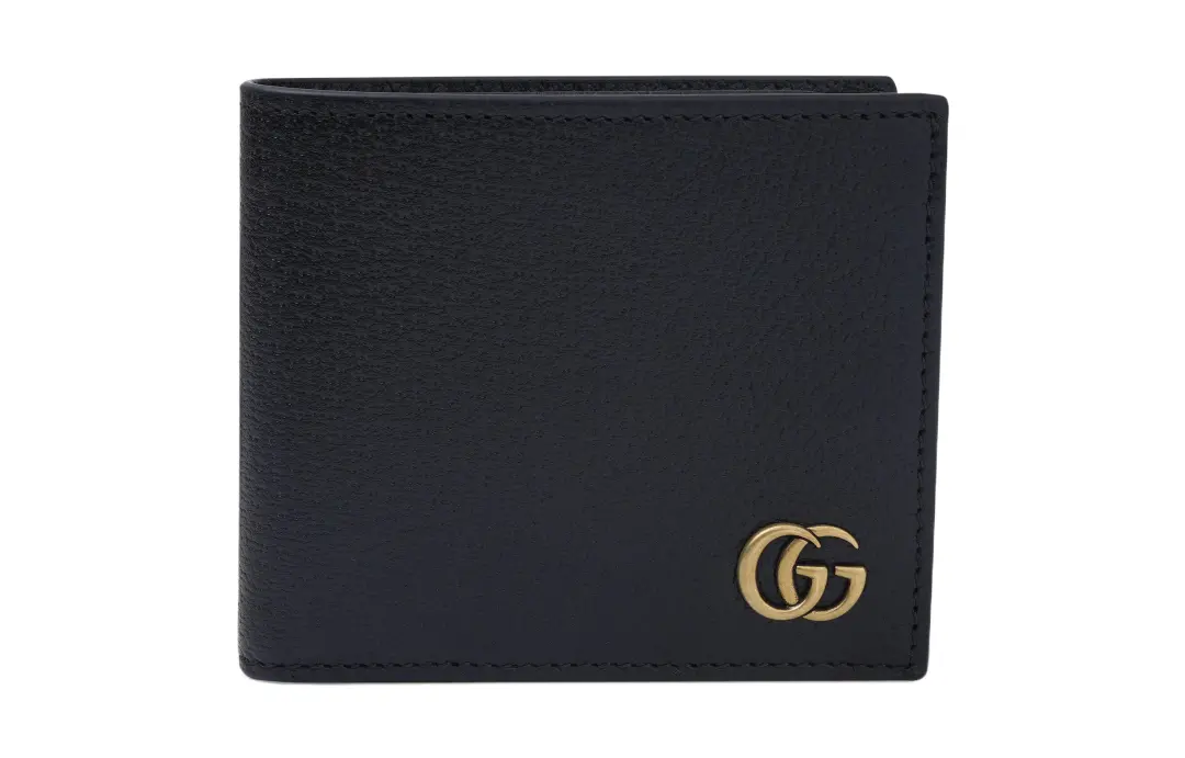 GUCCI Black Leather GG Marmont Large Bi-Fold Wallet