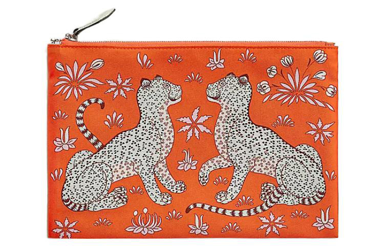 HERMES Silky Pocket Epsom Calfskin Makeup Bag Women's 8V Orange
