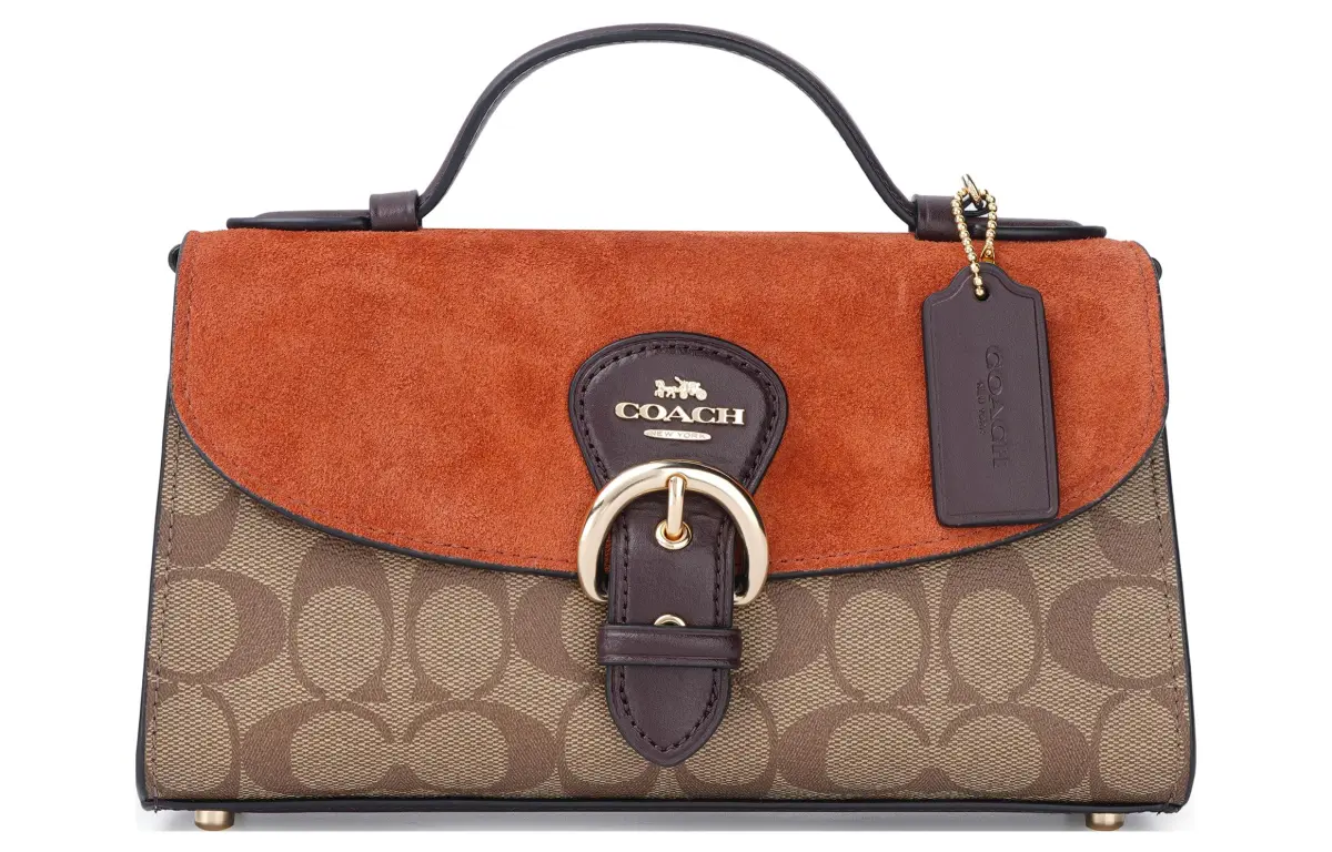 COACH Kleo Canvas With Leather Handbag, Shoulder Bag, Crossbody Bag Medium Women's Orange & Brown