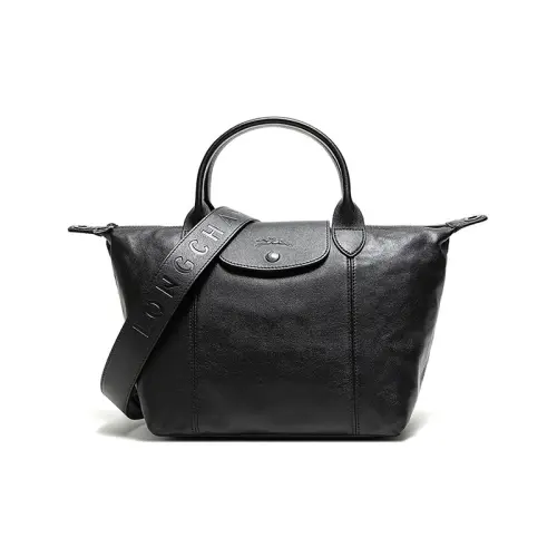 LONGCHAMP Le Pliage Cuir Sheepskin Dumpling Bag, Shoulder Bag, Crossbody Bag, Handbag Small Women's Black
