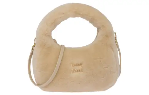 MIU MIU Wander Sheepskin Hobo Bag, Shoulder Bag, Crossbody Bag, Handbag Women's Light Umber