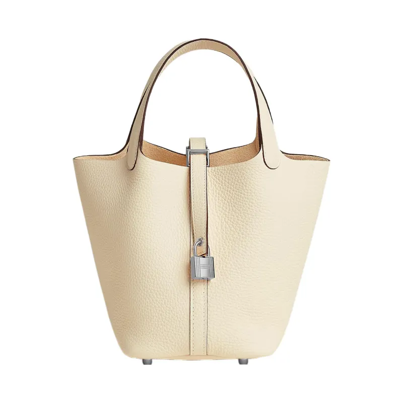 HERMES Picotin Lock Taurillon Clemence Bullock Leather Basket Bag, Bucket Bag, Handbag 18 Women's I2 Nata Cream White