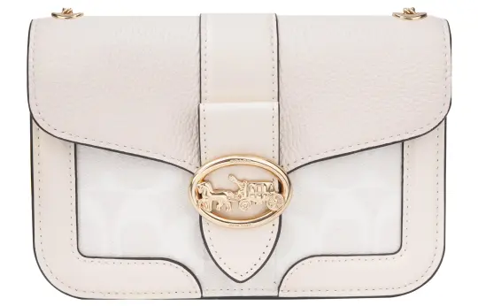 COACH Georgie Coated Canvas With Leather Small Square Bag, Shoulder Bag, Crossbody Bag Small Women's Ecru