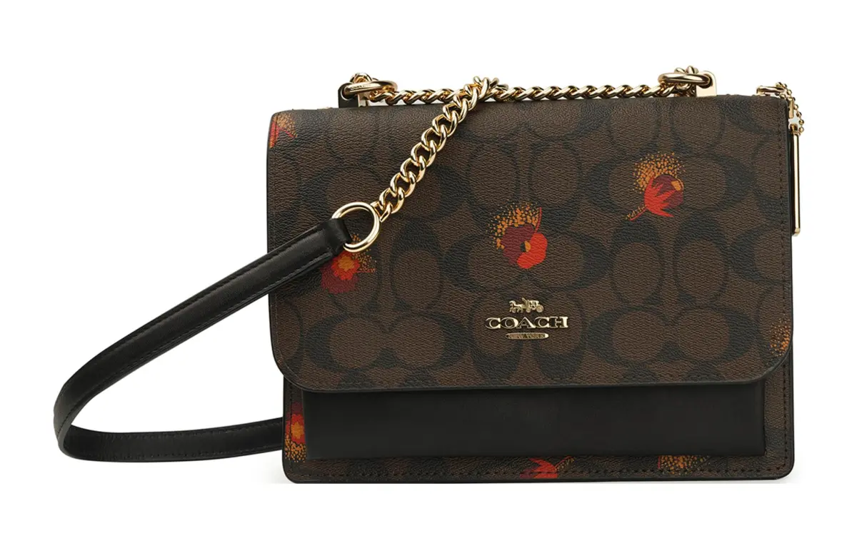 COACH Klare Coated Canvas With Leather Crossbody Bag Shoulder Bags Women's Brown Black Print
