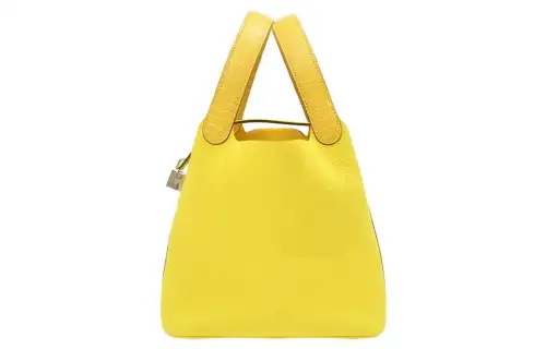 HERMES Picotin Lock Clemence Cow Leather With Crocodile Leather Basket Bag, Bucket Bag, Handbag Women's 9N Citron Lemon