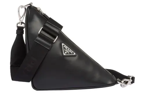PRADA Triangle Leather Crossbody Bag, Shoulder Bag Men's Black