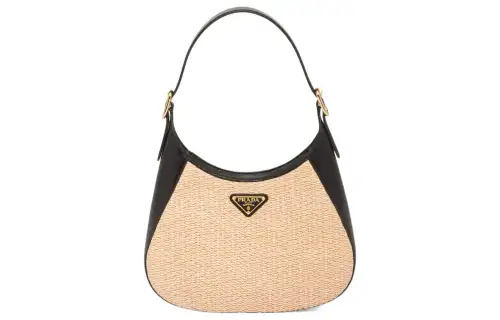 PRADA Straw Woven Fabric With Leather Handbag, Shoulder Bag Women's