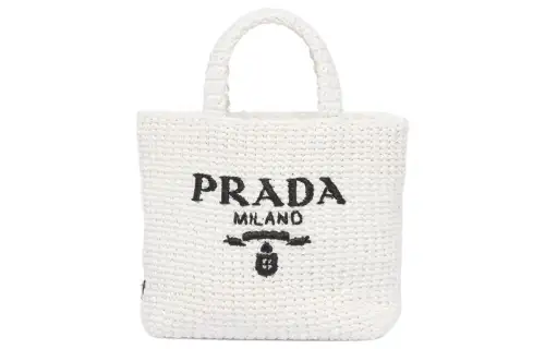 PRADA Raffia Handbag Small Women's White