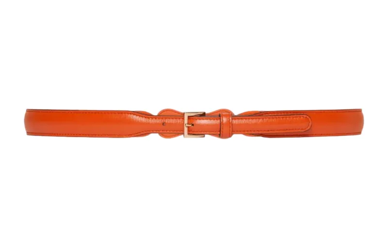 GUCCI Horsebit Leather Belts Women's Orange Width 2.3cm