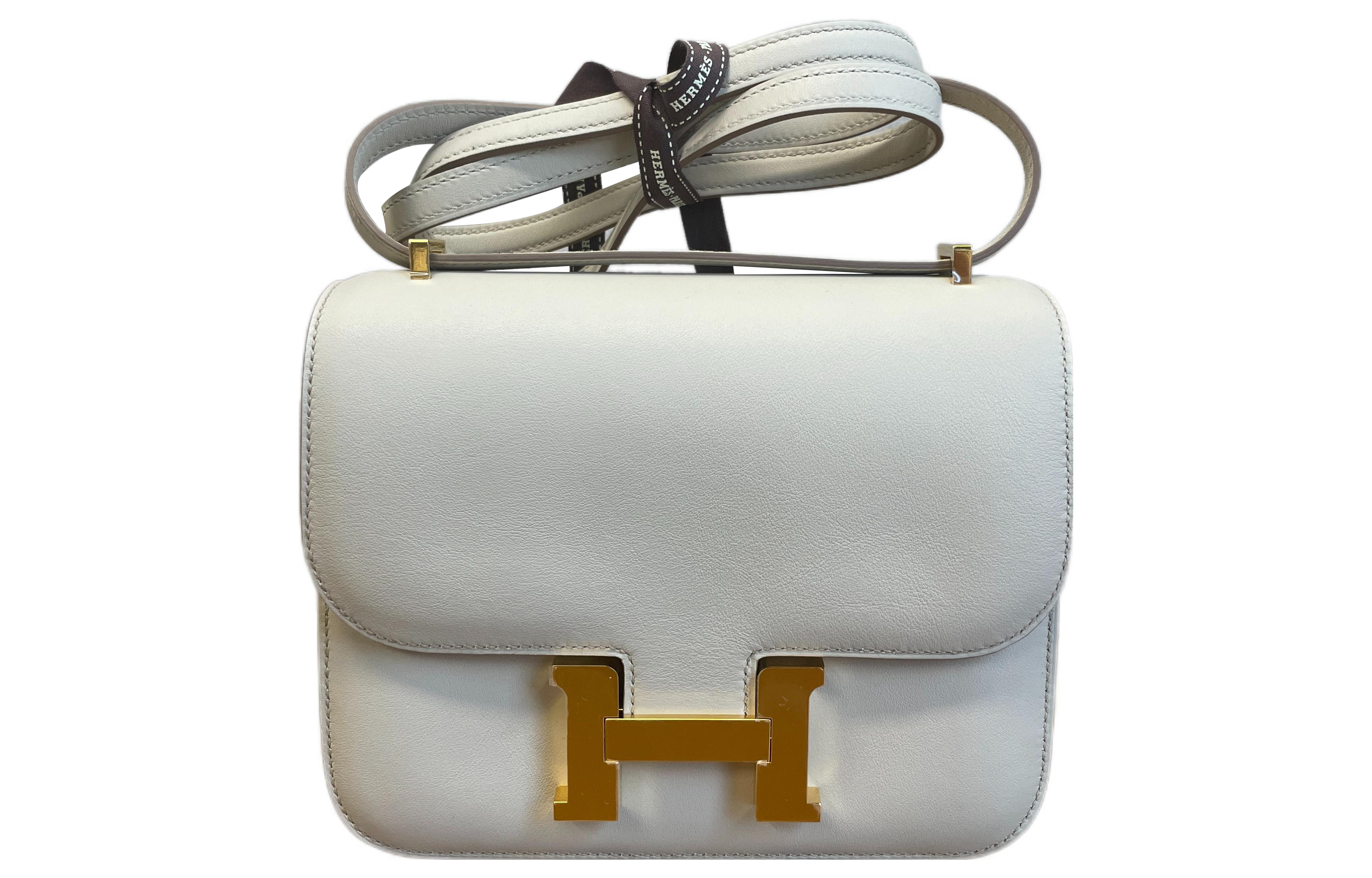 HERMES Hermès Constance 19 Gold Buckle Swift Leather Crossbody Shoulder Bag 19 Women's 8L Beton Glacier White