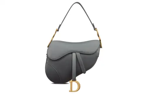 DIOR Saddle Calfskin Shoulder Bag Medium Women's Graphite Gray