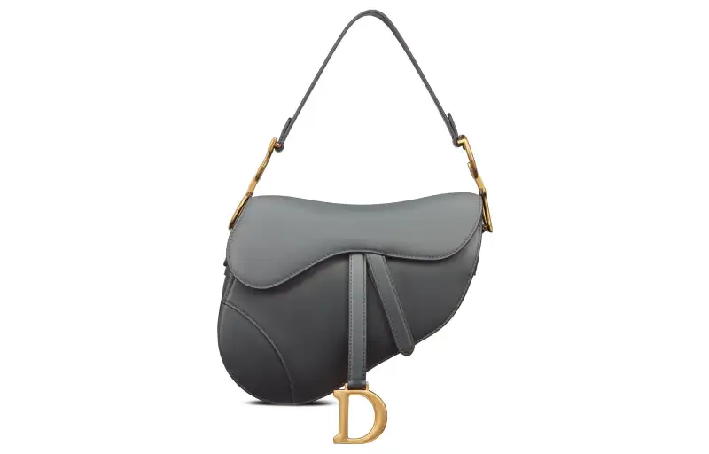 DIOR Saddle Calfskin Shoulder Bag Medium Women's Graphite Gray