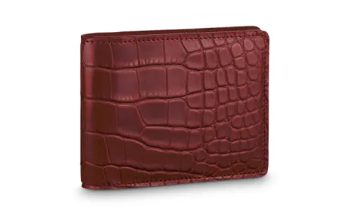 LOUIS VUITTON Multiple Flap Closure Short Snouted Crocodile Leather Wallet Men's Red