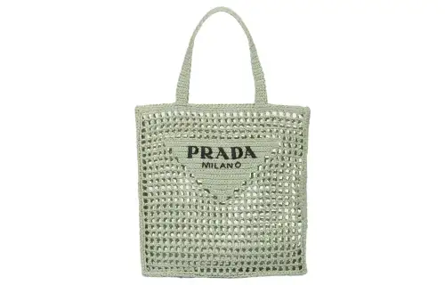 PRADA Raffia Tote Bag, Shopping Bag, Shoulder Bag, Handbag Women's Green