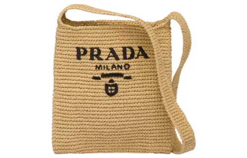 PRADA Raffia One Shoulder Handbag Women's Natural