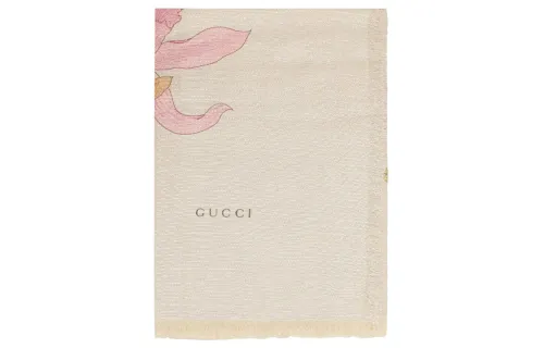GUCCI Flora Print Jacquard Raw-Cut Edge Shawl