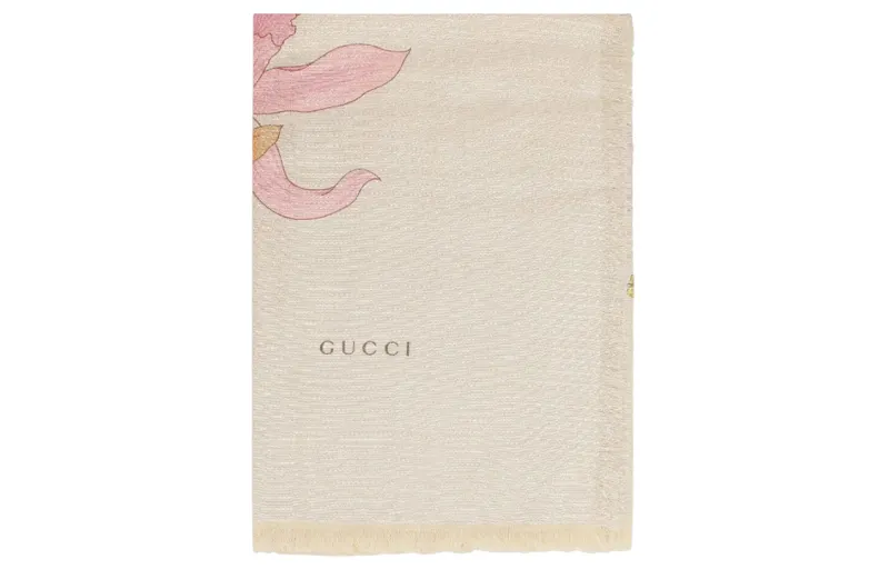GUCCI Flora Print Jacquard Raw-Cut Edge Shawl