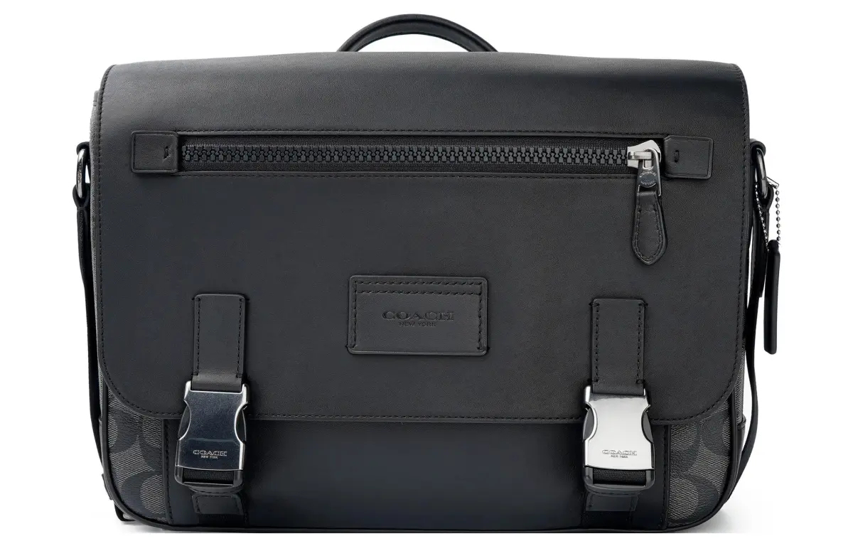 COACH Track Coated Canvas With Smooth Calfskin Crossbody Bags Large Men's Black