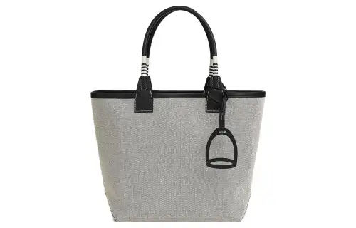HERMES Steeple H Canvas With Swift Calfskin Canvas Bag, Handbag Women's Light Beige & Black
