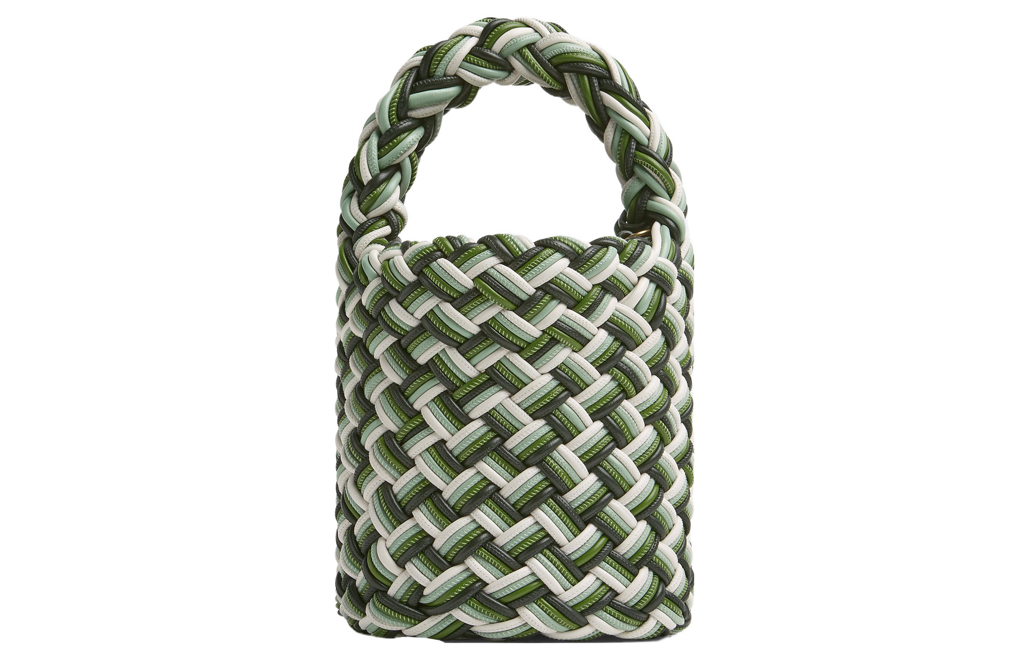 Bottega Veneta Kalimero Lambskin Bucket Bag, Shoulder Bag, Crossbody Bag, Handbag Women's Dark Green Mixed Color