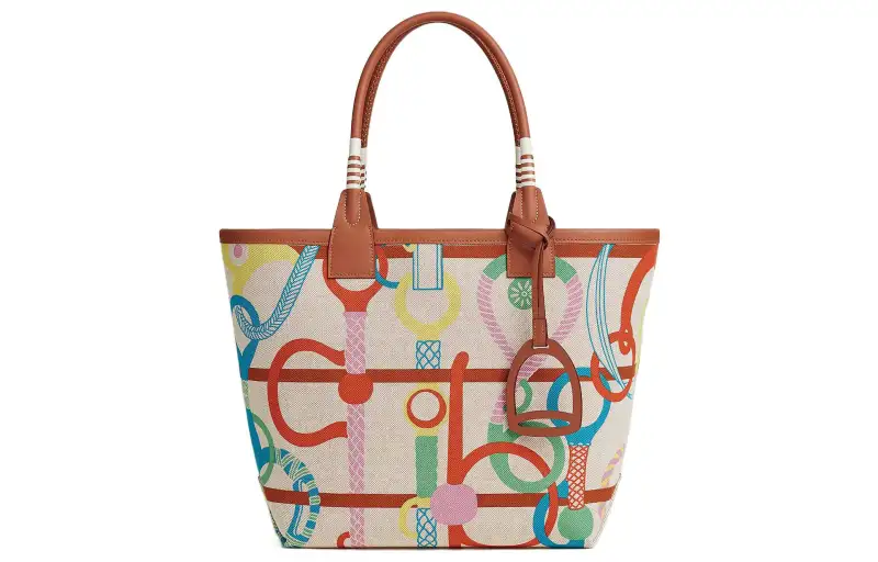 HERMES Steeple Canvas With Swift Leather Handbag Women's Multicolor