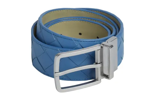 Bottega Veneta Cow Leather Belts Men's Light Blue/Umber